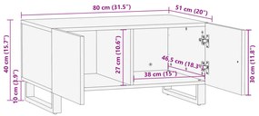 Mesa de centro 80x51x40 cm madeira de mangueira maciça castanho