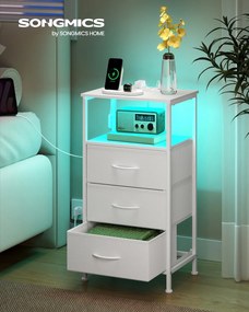 Mesa de cabeceira 30 x 39,6 x 75,9 cm com estação de carregamento e iluminação controlada por aplicaçãoColeção BELLAH , 1 compartimento aberto, 3 gave