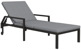 Outsunny Espreguiçadeira de Vime com Encosto Ajustável em 5 Posições Acolchoado e 2 Rodas 73x200x48 cm Cinza Claro e Preto