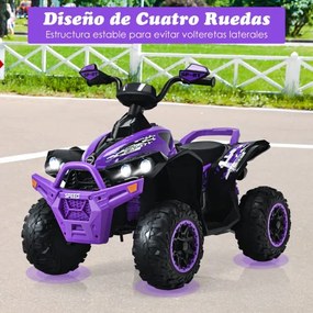 Moto 4 Elétrica para Crianças a Bateria 12V com Velocidade Ajustável Luzes LED Música Pedal3-8 Anos 94 x 60 x 73 cm Roxo