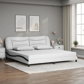 vidaXL Estrutura de cama c/ cabeceira couro artificial branco e preto
