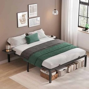Estrutura metálica para cama de casal 140 x 190 cm com prateleiras para arrumação preto clássico