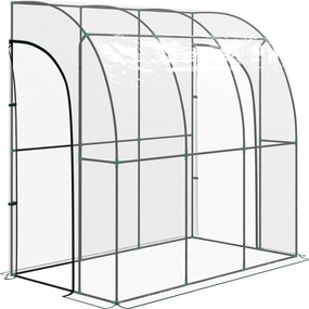 Outsunny Estufa de Jardim Encostada Estufa de Varanda Lona Reforçada em Pvc 2 Portas Enroláveis 214x118x212 cm Transparente | Aosom Portugal