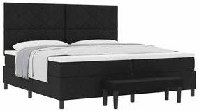 Cama Box Spring com Colchão e Banco Preto 200x200 cm Tecido
