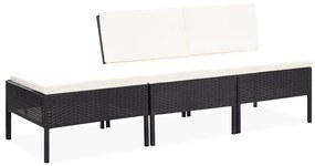 3 pcs conjunto lounge de jardim c/ almofadões vime PE preto