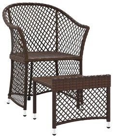 2 pcs conjunto lounge de jardim c/ almofadões vime PE castanho