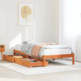 vidaXL Cama sem colchão 75x190 cm madeira de pinho maciça castanho-mel
