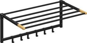 HOMCOM Toalheiro de Parede Dobrável com 5 Barras e 6 Ganchos Suporte para Toalhas para Casa de Banho Dobrável e Compacto 60x32,5x20 cm Preto | Aosom Portugal