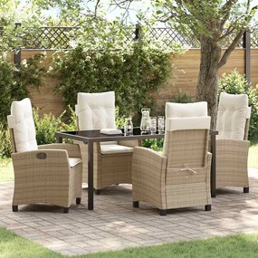 vidaXL Conjunto de Jantar de Jardim de 5 Peças com Almofadas - Rattan Sintético Bege