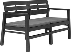 vidaXL Banco jardim 2 lugares c/ almofadões 133 cm plástico antracite