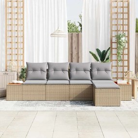Conjunto de Sofá de Jardim com Almofadas em Bege, Rattan de Polietilen