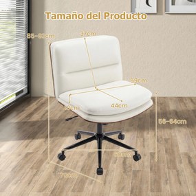 Cadeira de escritório ergonómica, sem braços, com altura ajustável de 85 a 93 cm, encosto reclinável e assento almofadado, Branca