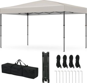 Tenda Pop Up, Jardim, Festas, eventos 360 x 220 x 240-270 cm com Bolsa de Transporte 9 Estacas 4 Cordas de Vento Bege