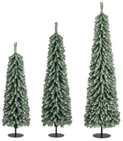 Conjunto de 3 árvores de Natal artificiais em forma de lápis 120/150/180cm com neve realista 100/120/180 luzes LED 216/302/505 pontas de ramos Verdes