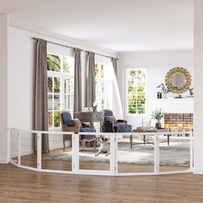 Barreira de Segurança para Cães de Madeira Dobrável para Cães Pequenos e Médios com 6 Painéis 432x36x70 cm Branco