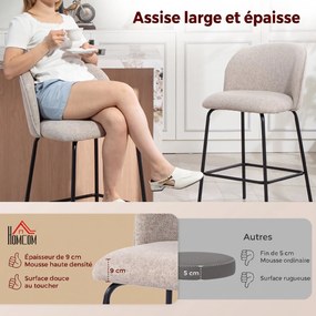 Conjunto de 2 Bancos de Bar, 55 x 50 x 93 cm, Encosto Ergonómico, Cinzento-claro