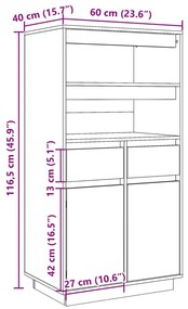 Aparador alto 60x40x116,5 cm pinho maciço cinzento
