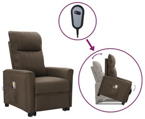 vidaXL Poltrona elevatória de massagens tecido castanho