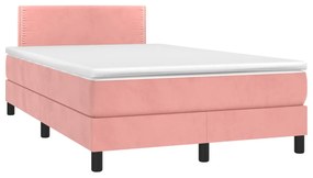 vidaXL Cama box spring c/ colchão luzes e LED 120x190 cm veludo rosa
