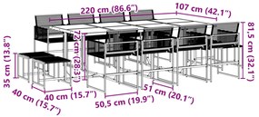 13 pcs conjunto de jantar p/jardim vime PE preto