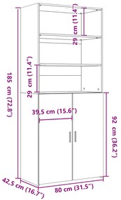 Armário alto 80x42,5x185 cm deriv. de madeira cinza cimento