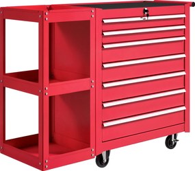 HOMCOM Carrinho de Ferramentas com 7 Gavetas Estante de 3 Níveis Removível Sistema de Fecho Central Asa 2 Rodas com Travão Vermelho | Aosom Portugal