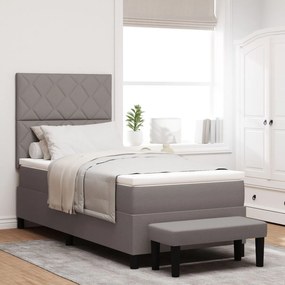 Cama Box Spring com Colchão &amp; Banco Taupe 90x190 cm Tecido