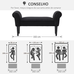 Banco de Pé de Cama Estofado em Linho Sintético com Pés de Madeira Braços e Assento Acolchoado Cinzento Escuro