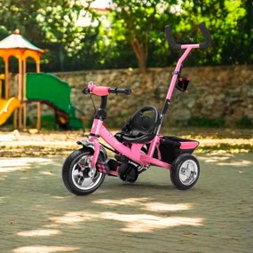 Triciclo para crianças Free Angel com Barra de empurrar em metal cor-de-rosa