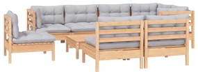 9 pcs conjunto lounge de jardim + almofadões cinza pinho maciço