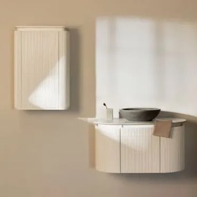 Conjunto De Móvel De Casa De Banho Em Madeira Carsone Branco & Branco & Cimento Cinzento Redondo Ø40 Cm Tarsis & Sem Espelho & Sem Torneira - Sklum