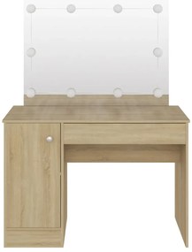Mesa de maquilhagem c/ luzes LED 110x55x145 cm MDF cor carvalho