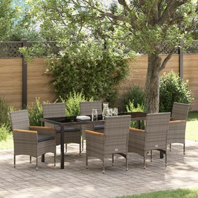 Conjunto de Jantar de Jardim vidaXL de 7 Peças com Almofadas Cinza Poli Rattan