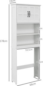 Móvel sobre Sanita Armário para Máquina de Lavar com 2 Portas Prateleiras Abertas e Ajustável 66x23x178 cm Branco