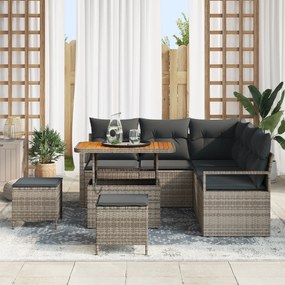 Conjunto de Sofá de Jardim vidaXL 8 Peças com Almofadas Cinza Rattan P