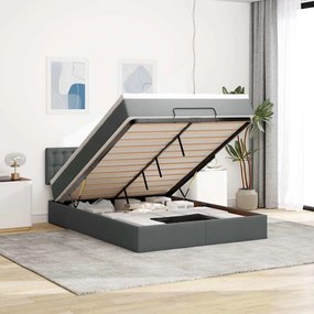 Cama otomana com colchão 140x200 cm tecido cinzento escuro