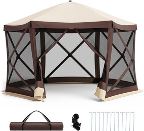 Tenda de Jardim Hexagonal, 355 x 300 x 230 cm, Montagem Rápida, Castanho