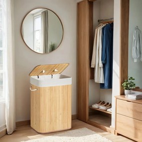 Cesto para roupa em bambu de 72 L, 40 x 30 x 60 cm cor natural