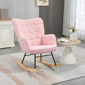 Poltrona Baloiço em Borrego com Oscilação de 40° Pés de Madeira de Faia e Estrutura de Aço 71x98x101 cm Rosa