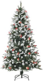 Árvore de Natal Artificial 180cm com 678 Ramas 53 Pinhas e 53 Frutinhas Folhas de PVC PE Base Dobrável e Suporte Metálico Decoração de Natal para Inte