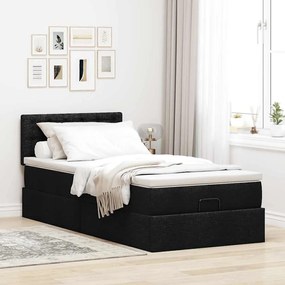 Cama otomana com colchão 90x200 cm tecido preto