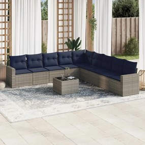 vidaXL 10 pcs conjunto sofás p/ jardim c/ almofadões vime PE cinzento