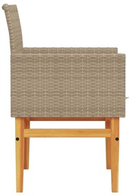 Cadeiras de jardim c/ almofadões 2 pcs vime PE/madeira bege