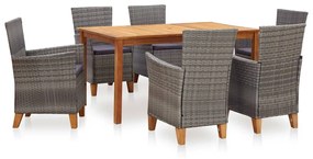 vidaXL 7 pcs conjunto jantar vime PE madeira acácia maciça cinzento