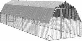 vidaXL Corrida de galinhas com telhado 2,5x10x2,25 m aço galvanizado
