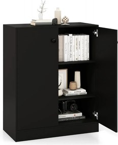 Armário de armazenamento 72 x 34 x 85,5 cm com 2 portas moderno  com 3 prateleiras preto