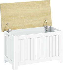 HOMCOM Baú de Arrumação 90 L com Tampa Versátil com Dobradiça de Segurança 80,5x40x46,4 cm Madeira e Branco | Aosom Portugal