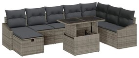 Sofá de Jardim 9 Peças com Almofadas Cinza em Rattan Sintético
