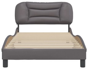 Estrutura cama c/ cabeceira 100x200cm couro artificial cinzento
