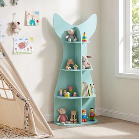 Estante infantil em forma de peixe com 8 compartimentos abertos para arrumação 48 x 20,5 x 120,5 cm, ideal para quartos infantis e creches Azul
